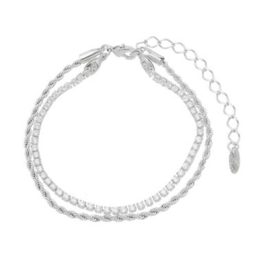 Imagem de Pulseira feminina duas voltas cordão baiano e zircônias folheada em ró