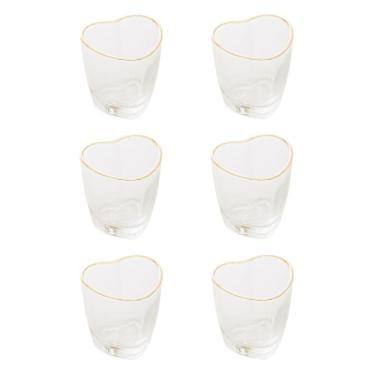 Imagem de Cj 6 Mini Copos para Dose/Shot de Vidro C/Formato Coração e Borda Dourada 50ml Lyor