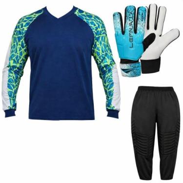 Imagem de Kit Goleiro Adulto Camisa Napoli Kanga + Calça TRB + Luva Penalty, Azu