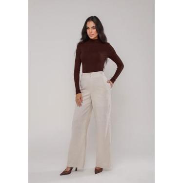 Imagem de Blusa de Tricot Canelado Gola Alta Marrom Salvatore, Marfim, único