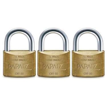 Imagem de Cadeados Tetra Papaiz 50mm Kit 3 Peças - Mesmos Segredo, Dourado