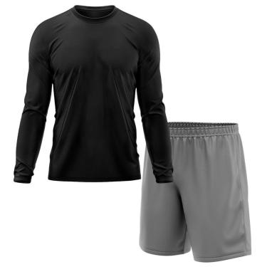 Imagem de Kit Calção Short Futebol Basquete Cinza + Manga Longa Masculina Segunda Pele Dry-Masculino