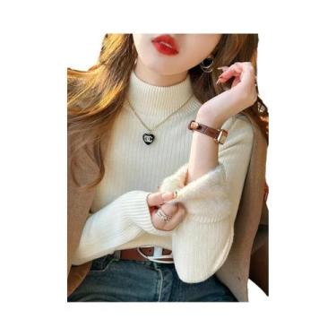 Imagem de Suéter Feminino De Inverno Grosso Com Gola Alta, Quente, Forrado Com V