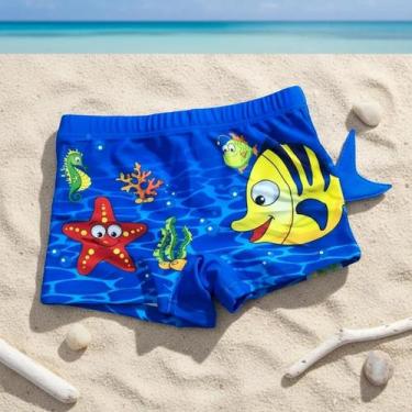 Imagem de Sunga 3D Infantil Boxer UV50+ Para Praia Piscina Natação Bebê Menino T