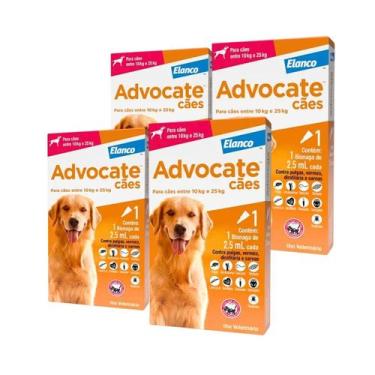 Imagem de 4 Elanco Advocate 1 Bisnaga  2,5mL Antipulgas e Vermífugo Cães 10 a 25