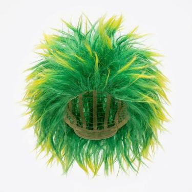 Imagem de Peruca Ondulada Punk Brasil Verde Amarelo Fantasia Festa