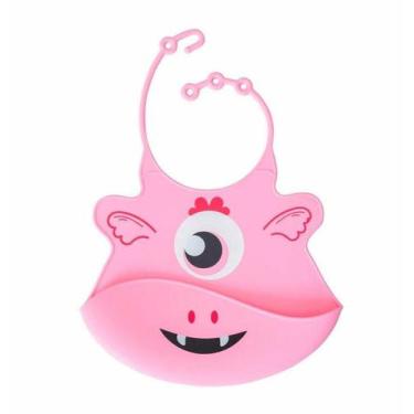 Imagem de Babador de Silicone com Bolso Monstrinhos Rosa 27cm x 20cm - Papi