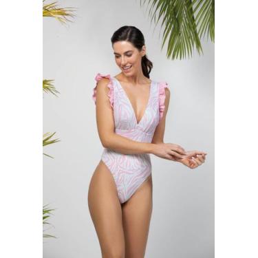 Imagem de Maiô Feminino com Babados Estampado - Cor De Cacau, P, Safari balerina