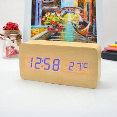 Imagem de Relógio Digital De Mesa Tipo Madeira Com Conector De Tomada - JIAXI