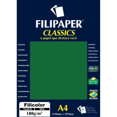 Imagem de Papel A4 Filiperson Filicolor Verde 180g Multiuso Fibras Recicladas Carga Mineral