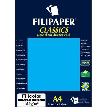 Imagem de Papel A4 Filiperson Filicolor 180g 50 Folhas 5 Cores Intensas Azul