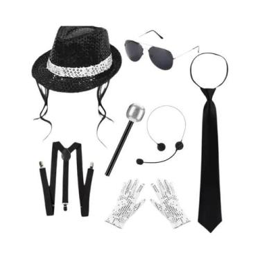 Imagem de Conjunto De Acessórios Para Fantasia De Michael Jackson: Chapéu Fedora