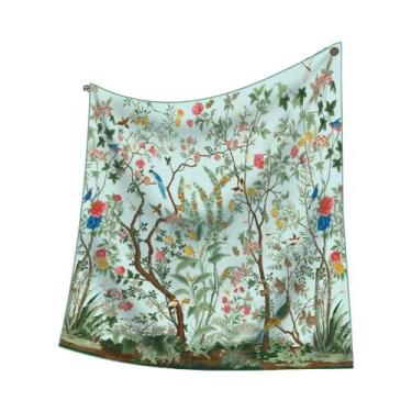 Imagem de Lenço De Seda Estampado Floral 90CM Para Mulheres, Lenço Quadrado, Xal