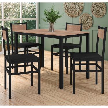 Imagem de Mesa de Jantar Fabone Conceito com 4 Cadeiras - Preta/ Nogueira
