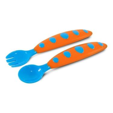 Imagem de Kit Garfo + Colher Infantil Azul E Laranja Comtac 4116