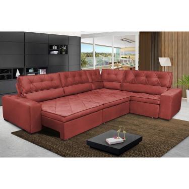 Imagem de Sofa de Canto Retrátil e Reclinável com Molas Cama inBox Austin 3,85X2,64 ou 2,64X3,85 Suede Velusoft Vermelho