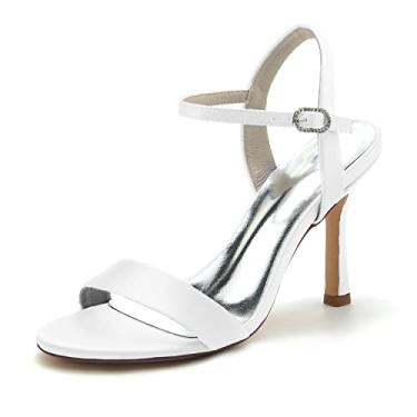 Imagem de Sapatos de noiva femininos Chunky Peep Toe salto alto acetinado marfim sapatos sapatos sociais 36-43,White,7 UK/40 EU