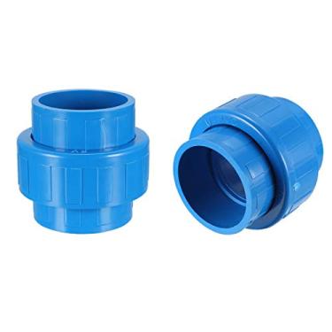 Imagem de uxcell 32 mm x 32 mm PVC tubo de encaixe União Solvente tomada conector rápido azul 2 peças