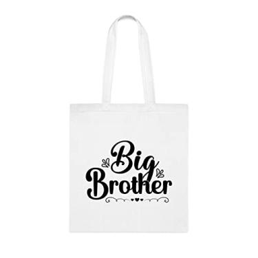Imagem de Bolsa tote Big Brother, irmão, presente para irmão, bolsa de ombro irmão, bolsas reutilizáveis irmão, presente para irmão da irmã e irmão s, Branco