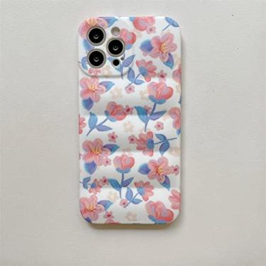 Imagem de Capa protetora de onda de pintura a óleo de flor azul rosa fashion para iPhone 11 12 13 Pro XS MAX XR X 7 8 Plus,A, para iPhone 13Pro