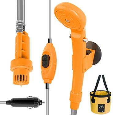 Imagem de Wemay Kit de balde dobrável para chuveiro de camping elétrico 12V chuveiro externo elétrico para viagem Lavagem de carros Camping Caminhada Plantas floridas Rega