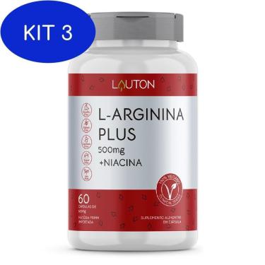 Imagem de Kit 3 L Arginina Plus 500 Mg 60 Capsulas Lauton Nutrition