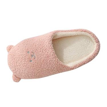 Imagem de Chinelos casuais de urso sapatos anti-neve chinelos para interior casa chinelos femininos chinelos femininos com alças para mulheres com almofada (rosa, 8,5-9)