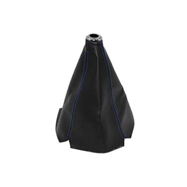 Imagem de Capa de proteção universal para câmbio manual de engrenagem, feita de couro PU preto com costuras vermelhas e costuras azuis (azul)