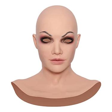 Imagem de XINGRUI Máscaras de cabeça de silicone rosto feminino para crossdresser transgênero máscaras de cosplay de halloween (Brown)