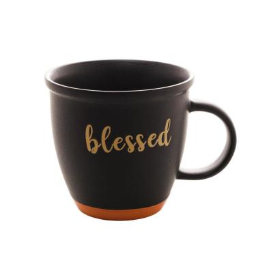 Imagem de Caneca Em Cerâmica Bon Gourmet Blessed Preto E Laranja 380ml