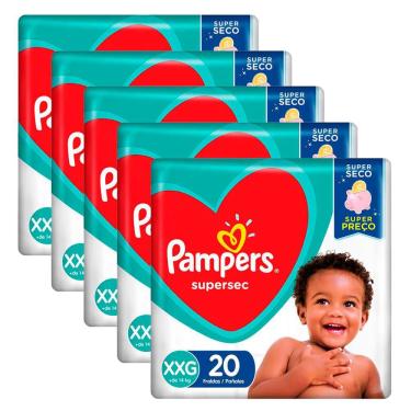Imagem de Kit 5 Fraldas Pampers Supersec Pacotão XXG - 100 Tiras