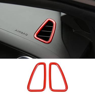 Imagem de RT-TCZ Painel de painel esquerdo e direito de ventilação de ar para saída de ventilação de ar adesivo de moldura para acabamento de moldura acessórios interiores para Chevrolet Camaro 2017+ (2 peças vermelho)