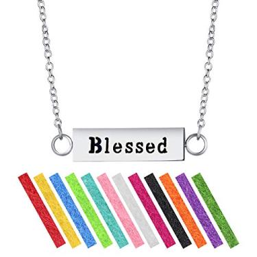Imagem de Wild Essentials"Blessed" Essential Oil Difusor Bar Conjunto de Presente - Inclui Pingente de Aromaterapia, Corrente de Aço Inoxidável de 61 cm, 12 Almofadas de Refil de Cores