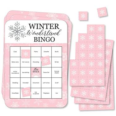 Imagem de Big Dot of Happiness - Cartões e Marcadores de Bingo Pink Winter Wonderland - Conjunto de 18