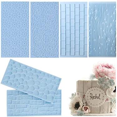 Imagem de JOERSH Pacote com 6 tapetes de textura de fondant de grão de madeira tijolo castelo parede paralelepípedos design molde moldes de fondant para argila, chocolate, bolo de fondant folhas de impressão em