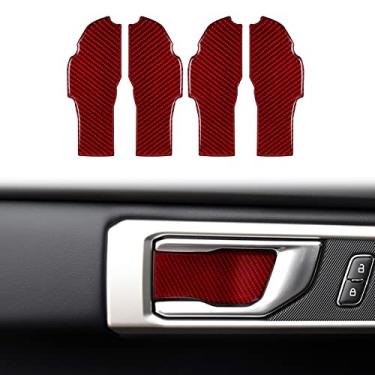 Imagem de nuoozy Compatível com guarnição de tampa do painel da tigela da maçaneta da porta interna de fibra de carbono para Ford Explorer 2020 2021 vermelho (4 peças)