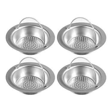 Imagem de BNYZWOT Pacote com 4 filtros de pia de cozinha aprimorados com alça, cesto de malha de aço inoxidável para dissipação de lixo, coador de pia de cozinha de aço inoxidável, aro largo de 10,8 cm de diâmetro grande