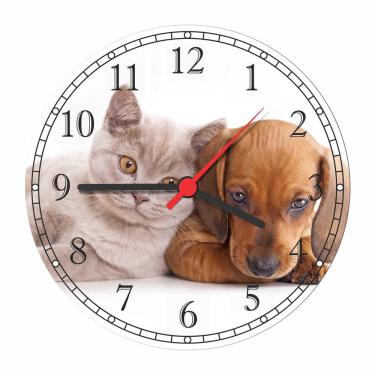 Imagem de Relógio De Parede Animais Cão E Gato Pet Shop Quartz