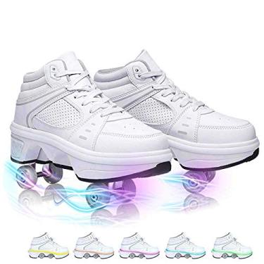 Imagem de Tênis de patins LED, sapatos de deformação para adultos com luz, tênis de corrida LED com roda, para presente unissex para iniciantes/457 (Color : White, Size : 37 EU)