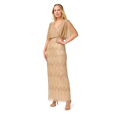 Imagem de Adrianna Papell Vestido feminino sobrepeliz com contas, Champanhe dourado, 36