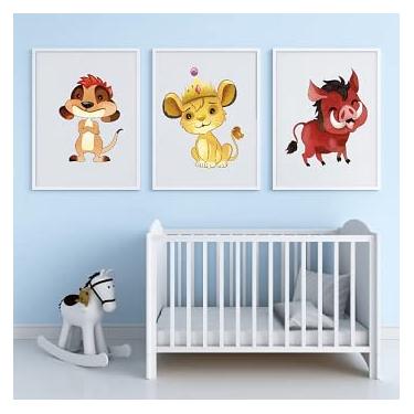 Imagem de Make Laser - 3 Quadros Infantil Rei Leão - Poster Moldurado 20 cm x 30 cm - Quarto Criança