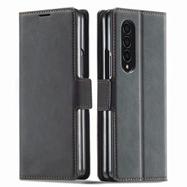 Imagem de Para Samsung Galaxy Z Fold 3 Para Galaxy Z Fold 4 Fold3 Capa com bolso para cartão Flip Cover Carteira Capa de livro de couro, capa preta, para Samsung Z Fold 3
