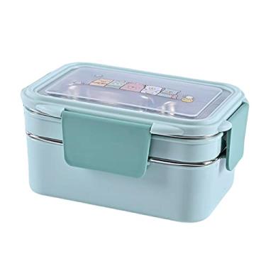 Imagem de Ioensy Bento Box de aço Inox, com Compartimentos, Marmita Bento Box, Marmita Com Divisória, Empilhável, Térmico, Portátil, Recipiente para Alimentos, para Camping, Azul