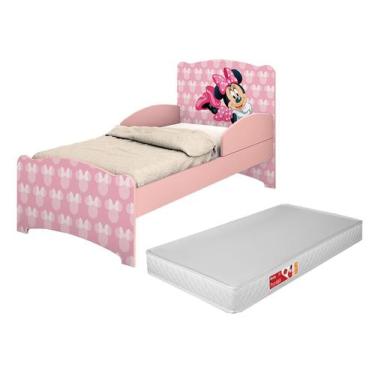 Mini cama Juvenil Infantil Gatinho Branca/Rosa Com Colchão - Móveis Bela