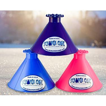 Imagem de SCRAPER CONE pacote com 3 raspadores de gelo originais, remoção de neve feita nos EUA mágico remoção de geada funil ferramenta de limpeza em forma de funil carro para-brisa deicador raspador mágico Instascrape redondo pá escova
