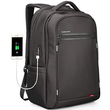 Imagem de Mochila para laptop Mochila de carregamento USB Mochila para computador comercial Bolsa para computador de 17", alça de ombro removível, preta