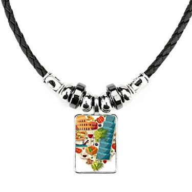 Imagem de DIYthinker Colar de coração romano da Itália com pingente de corda de couro Torque