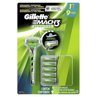 Imagem de Aparelho De Barbear Gillette Mach3 Sensitive + 9 Cargas - Mach 3