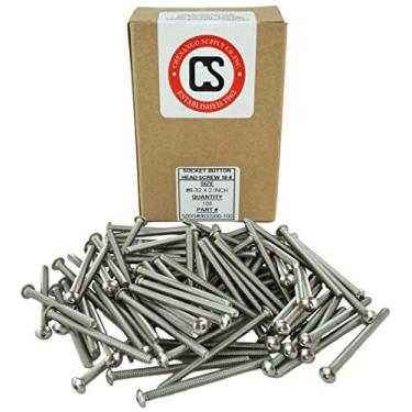 Imagem de Parafusos de cabeça de botão de soquete de aço inoxidável nº 6-32 x " (3/8" a 2" disponíveis), rosca completa, unidade sextavada, aço inoxidável 18-8, rosca de máquina, 6-32 x 2"