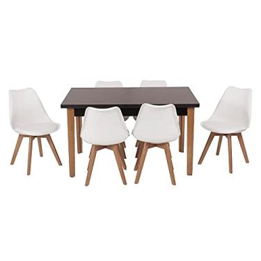 Imagem de Conjunto Mesa de Jantar Luiza 135cm Preta com 6 Cadeiras Leda - Branco